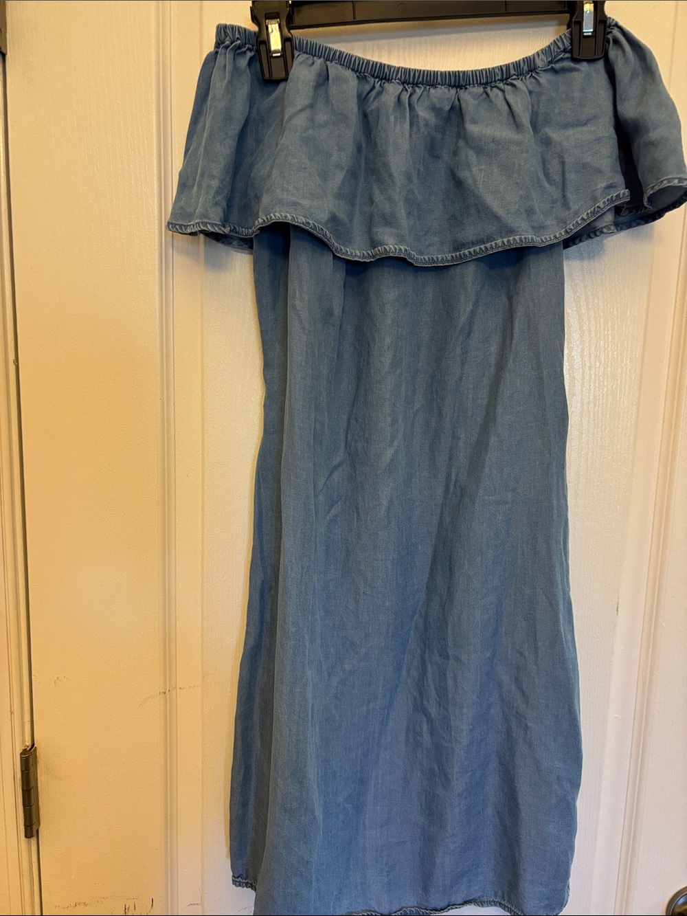 Ci Sono Denim Off-Shoulder Blue Denim Dress Knee Sz M Zip NWOT